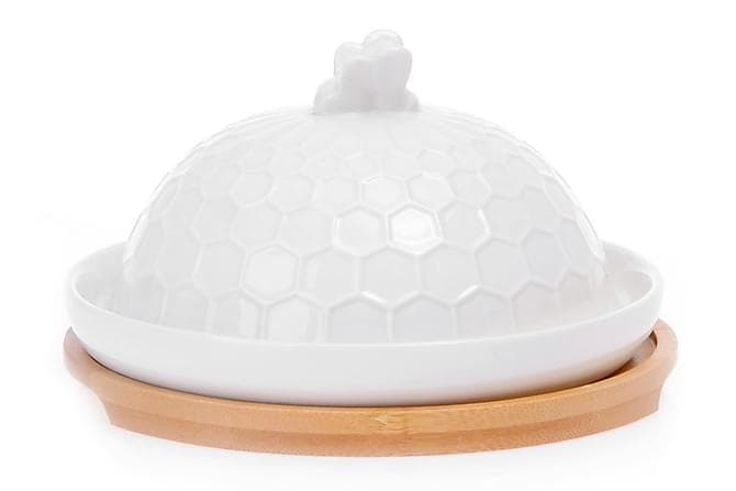Kosova Smorboks 17 cm Rund Bambus/Porcelaen Hvid