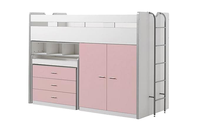LONDYLL Barneseng/Loftseng Oppbevaring Hvit/Rosa
