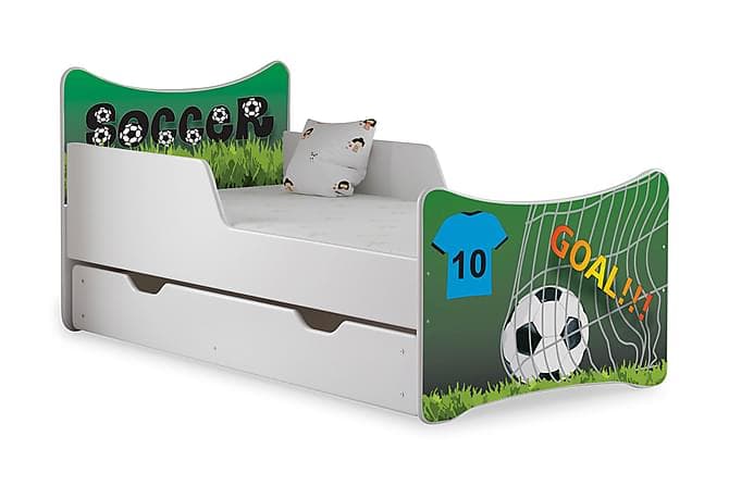WIGGLY Barneseng Stor med Oppbevaring Fotball Hvit