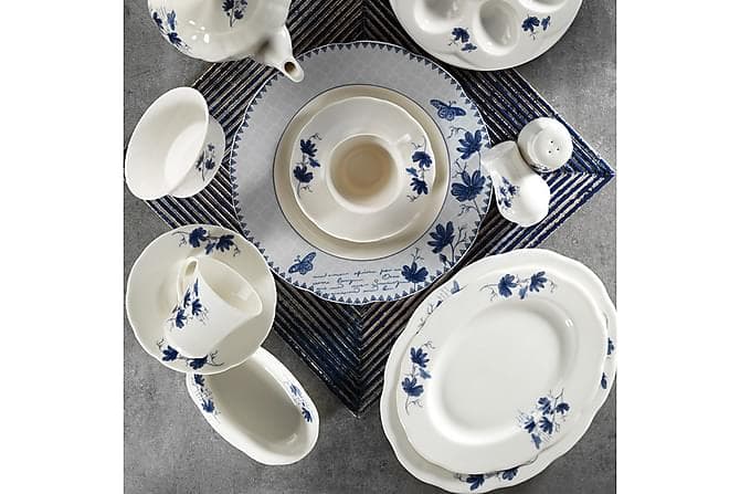 Kuetahya Porcelaen Morgenmadssaet 36 Dele Porcelaen Hvid/Blå
