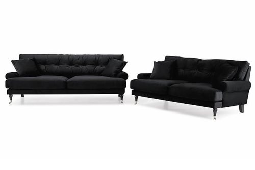 Bild av ANTHONY Soffgrupp 3-sits+2-sits Sammet Svart/Krom