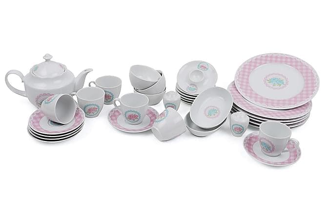 Kuetahya Frokostsett 33 Deler Porselen Hvit/Rosa/Blå