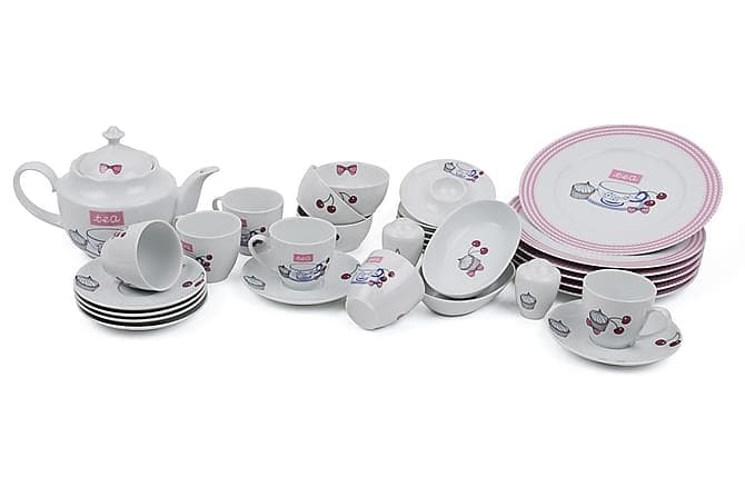 Kuetahya Frokostsett 33 Deler Porselen Hvit/Lilla/Blå