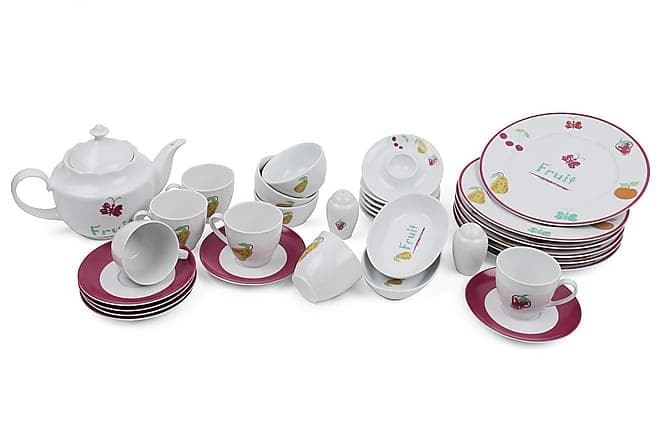 Kuetahya Frokostsett 33 Deler Porselen Hvit/Rosa/Gronn