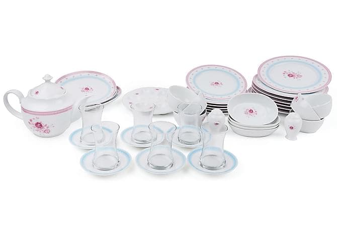 Kuetahya Frokostservise 43 Deler Porselen Hvit/Rosa/Blå