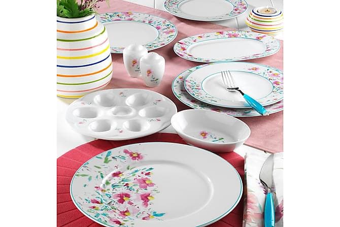 Kuetahya Frokostsett 35 Deler Porselen Hvit/Blå/Rosa