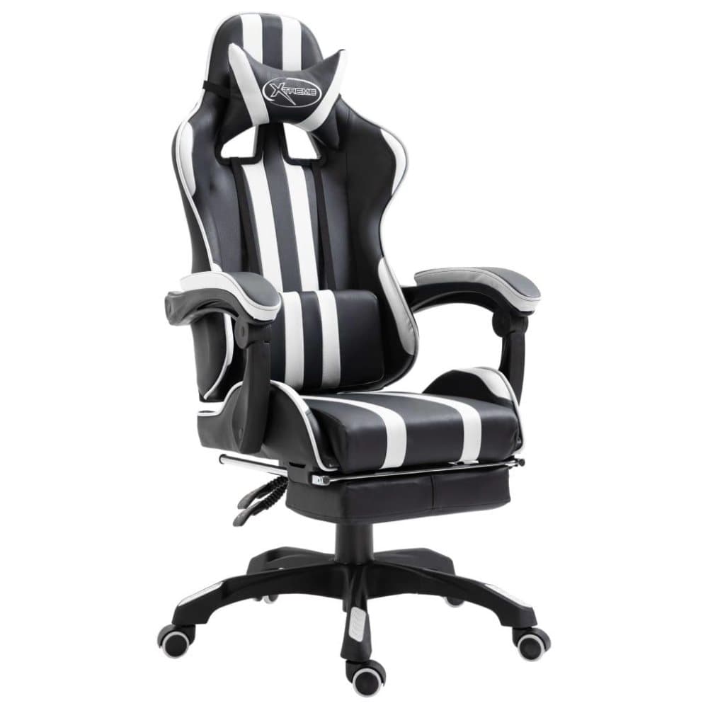 vidaXL Gamingstol med fotstöd vit konstläder