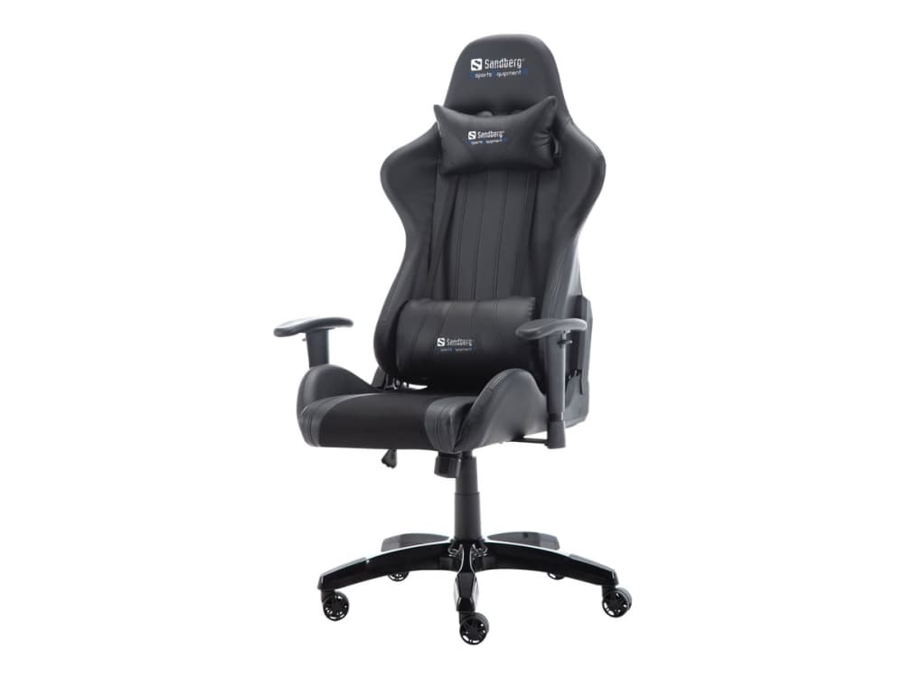 Sandberg Commander Gaming Chair Black, Stoppad sits, Stoppat ryggstöd, Svart, Svart, Konstläder, Konstläder