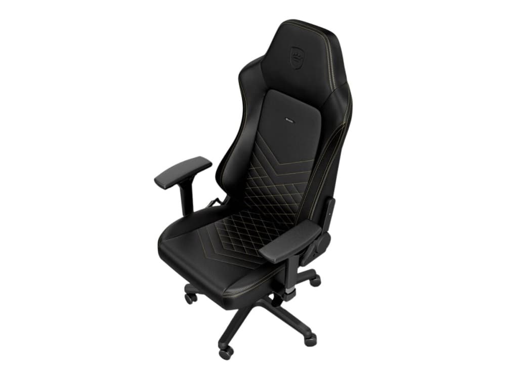 noblechairs Hero PU Leather, Air filled seat, Stoppat ryggstöd, Svart, Svart, Guld, Stål, Svart