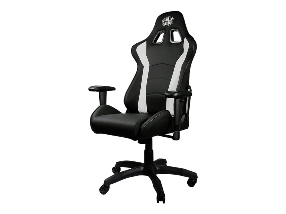 Cooler Master Caliber R1 - Stol - ergonomisk - armstöd - T-formad - lutning - svängtapp - polyuretanläder - svart, vit