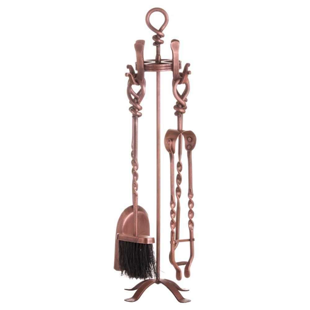 Hill Interiors Fireplace Copper Finish Hand Turned Loop Top Companion Set
