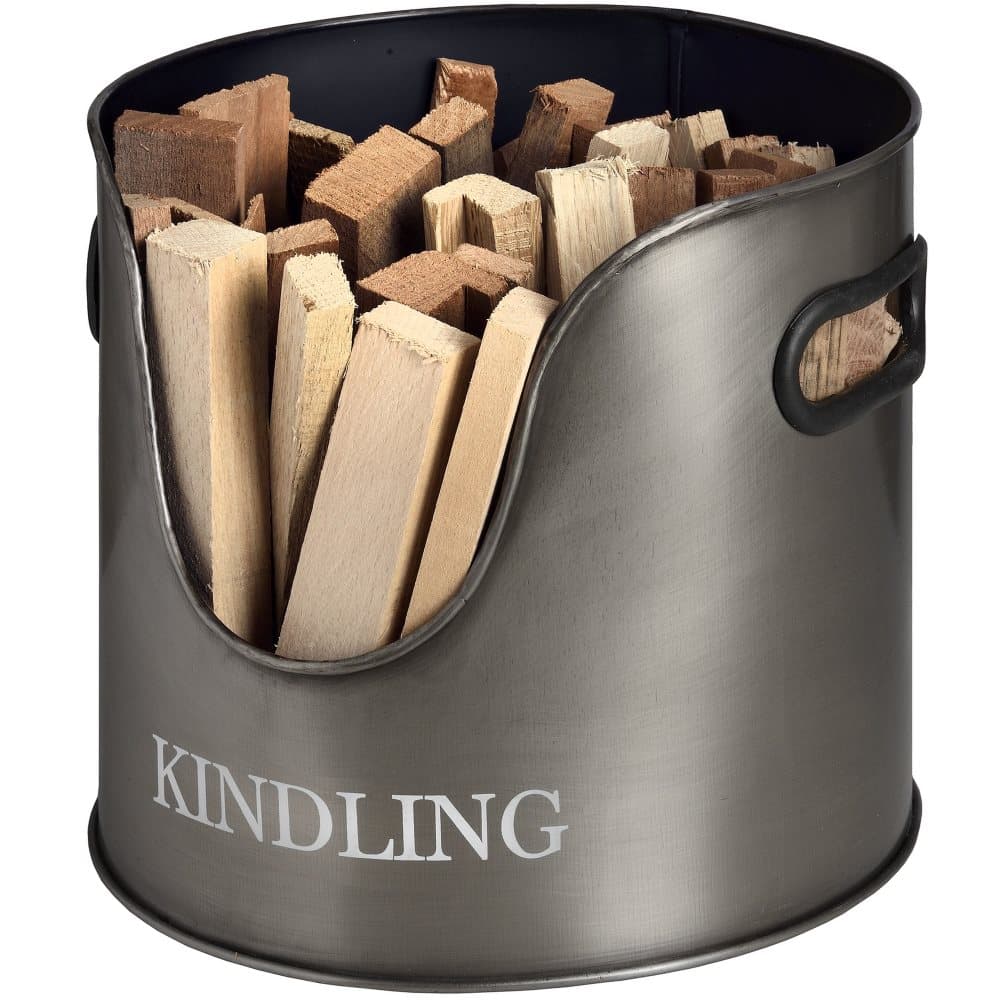 Hill Interiors Antique Pewter Metal Kindling Storage Basket