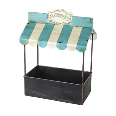 Metal Flower Stand Blue And White Awning