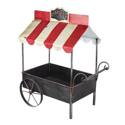 Metal Flower Cart Red & White Awning