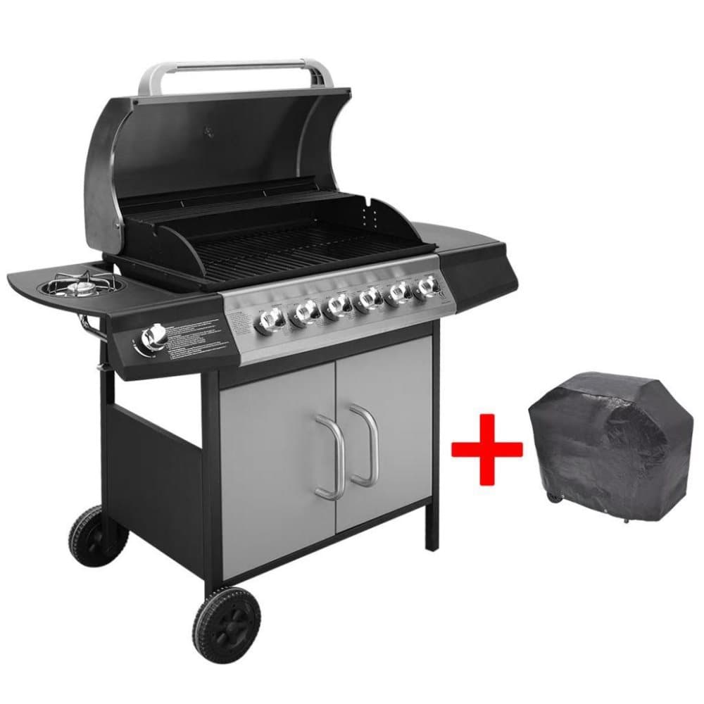 Gasolgrill 6+1 kokzoner svart och silver | Fri Frakt