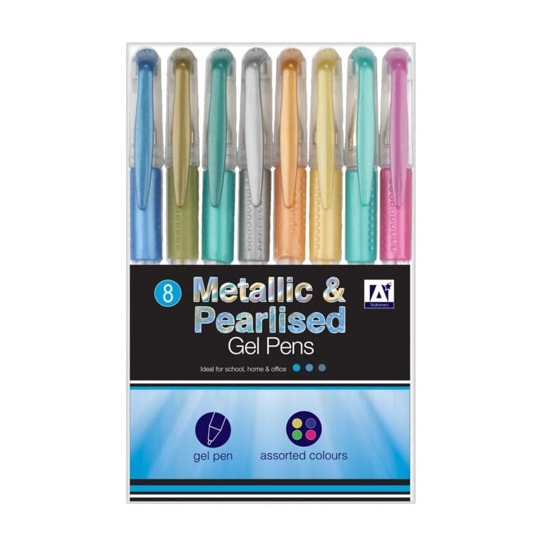 A Star Metalliska och pärliserade gelpennor (paket med 8)