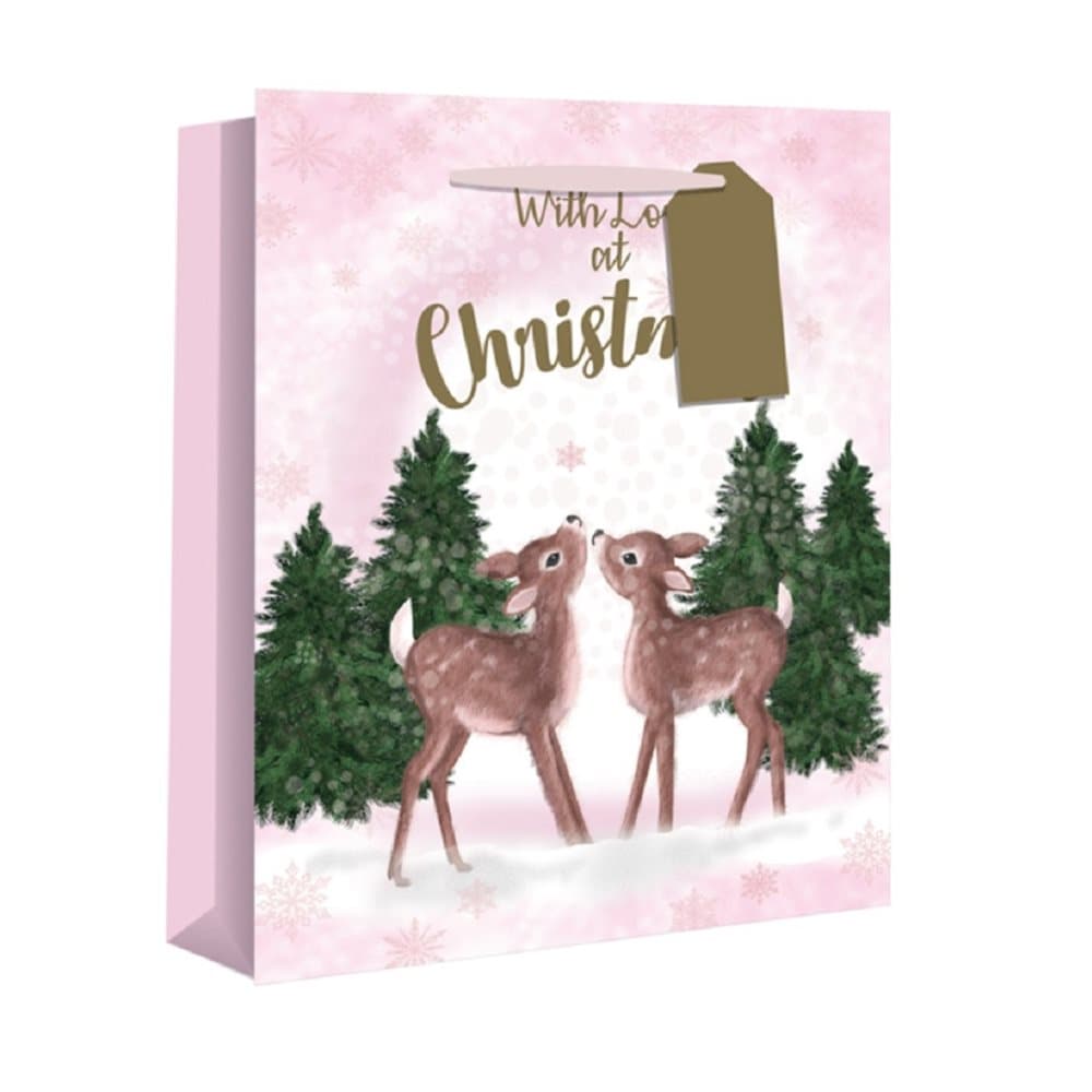 Eurowrap Christmas Gift Bags with Pink Deer Design (Pack of 12)