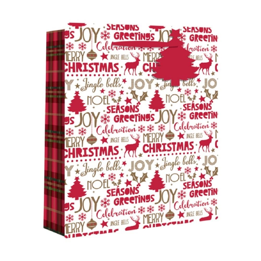 Eurowrap Bottle Christmas Gift Bags with Xmas Text and Tartan Design (Pack of 12)