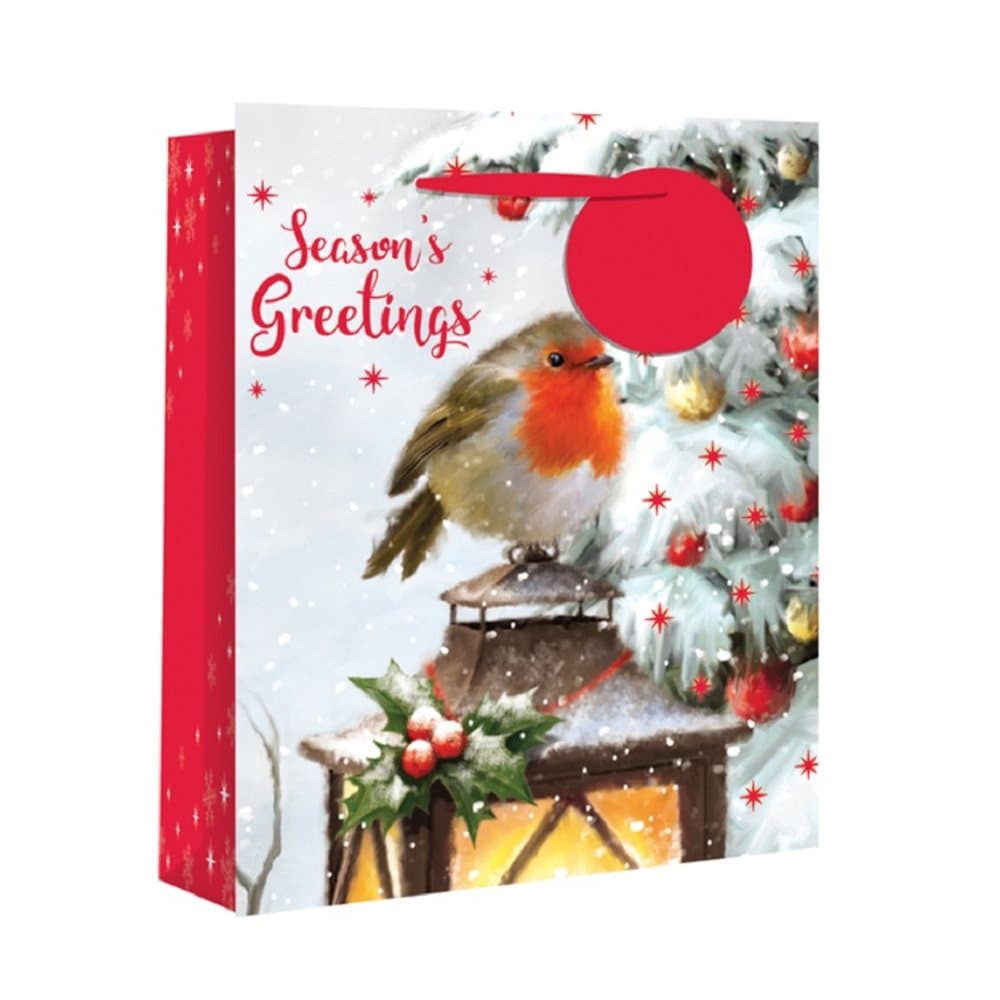 Eurowrap Christmas Wide Gusset Gift Bags With Traditional Robin Design (Pack Of 12)