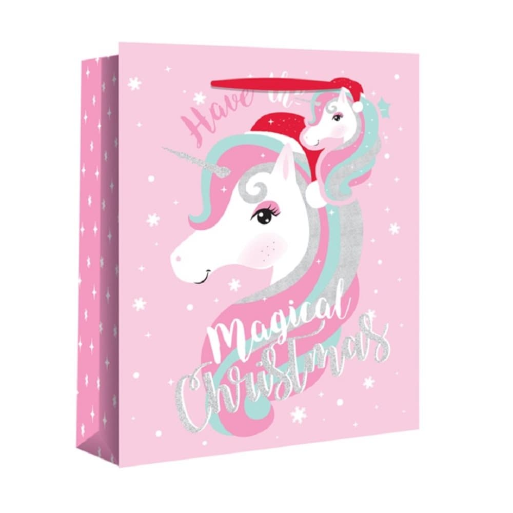 Eurowrap Christmas Wide Gusset Gift Bags with Unicorn Design (Pack of 12)