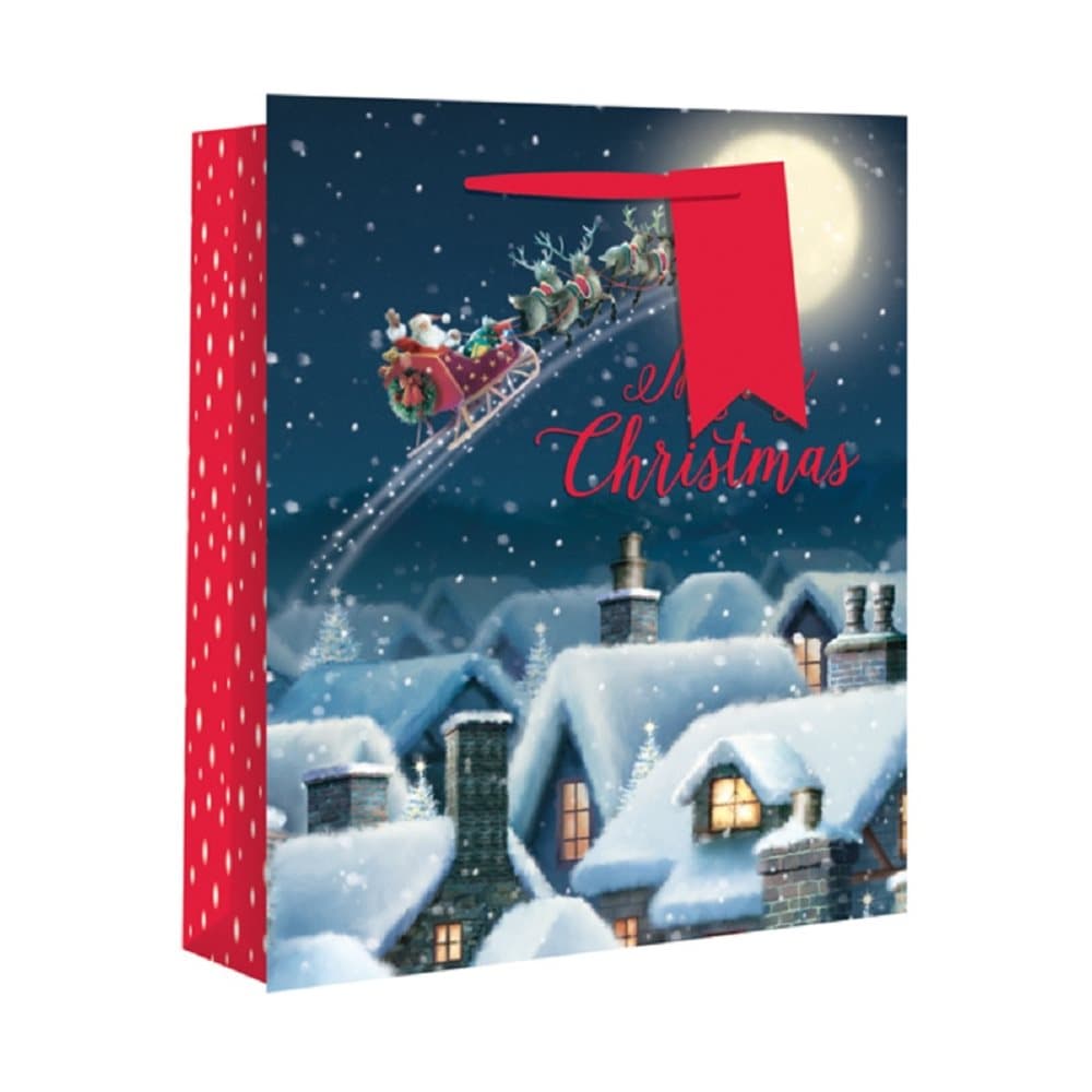 Eurowrap Christmas Wide Gusset Gift Bags with Flying Santa Design (Pack of 12)
