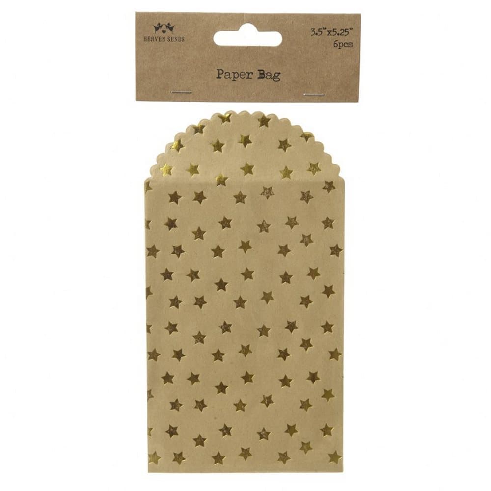 Set of 6 Brown Mini Envelopes with Gold Stars