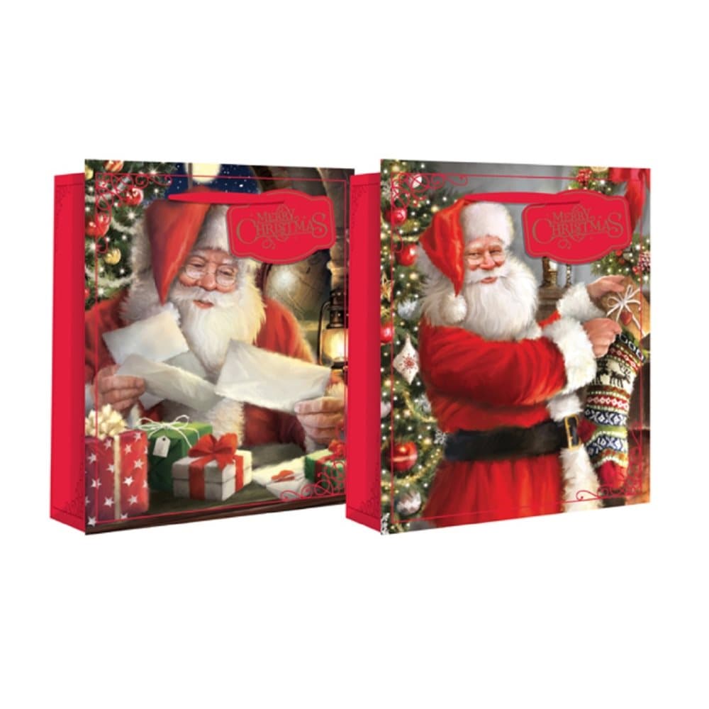 Eurowrap Christmas Wide Gusset Gift Bags with Traditional Santa Design (Pack of 12)
