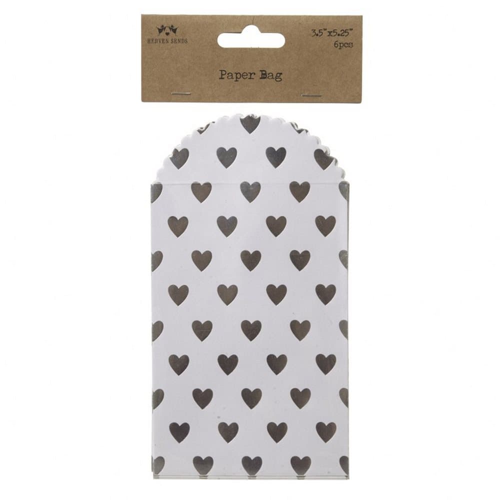 Set of 6 White Mini Envelopes with Black Hearts