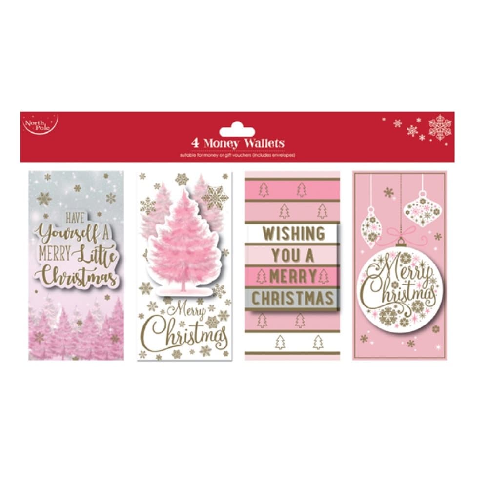 North Pole Pink Christmas Money Wallets (Pack Of 4)