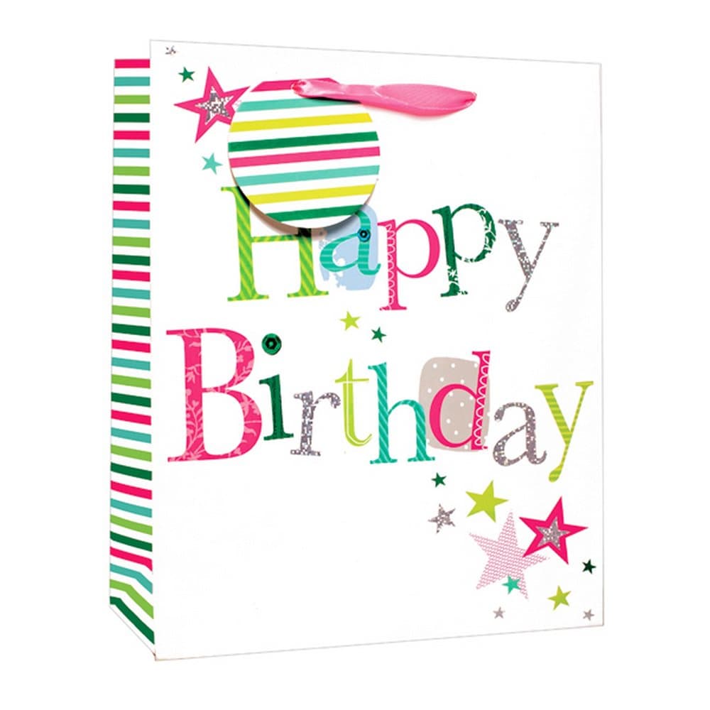 Simon Elvin Happy Birthday Glitter Satin Foil Large Gift Bags (Pack Of 6)
