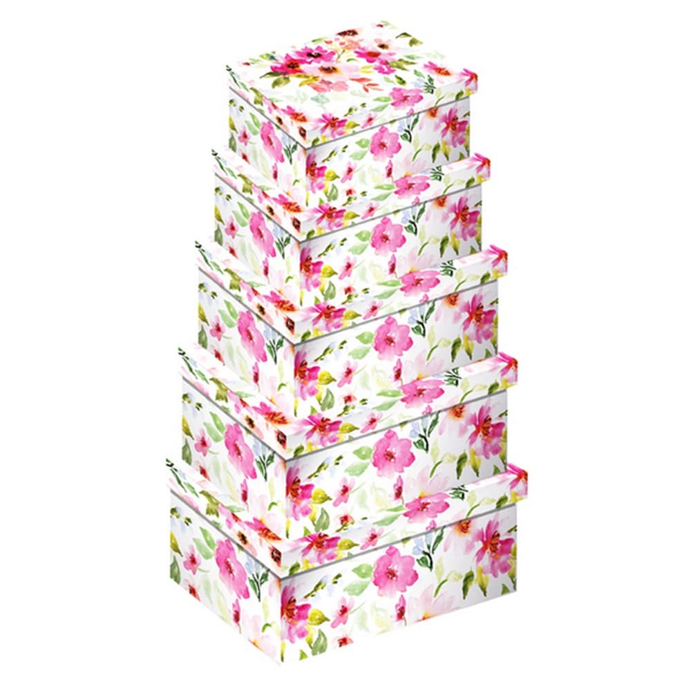Eurowrap Floral Oblong Gift Boxes (Pack of 5)