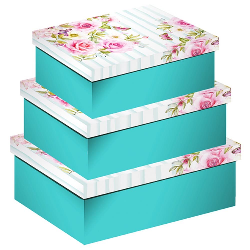 Eurowrap Floral Stripes Shirt Boxes (Set of 3)