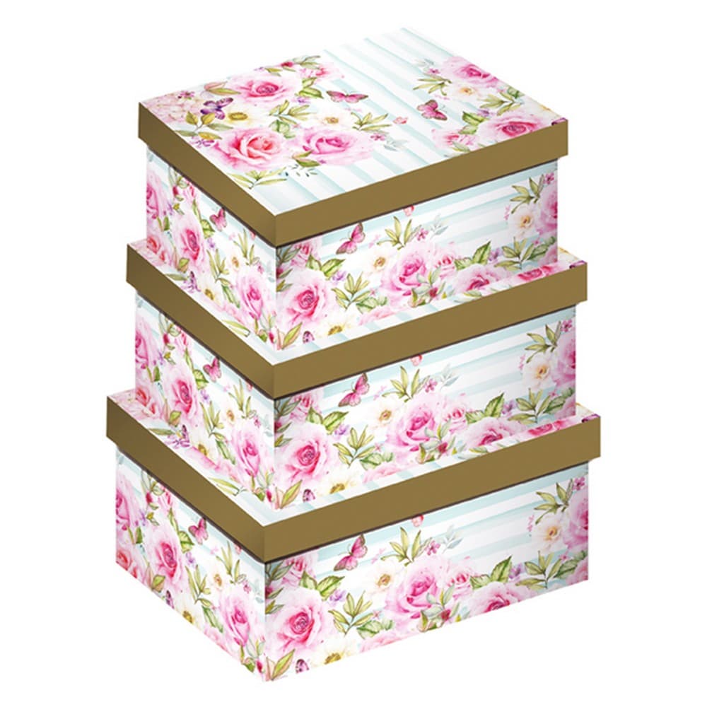 Eurowrap Floral Stripes Oblong Boxes (Set of 3)