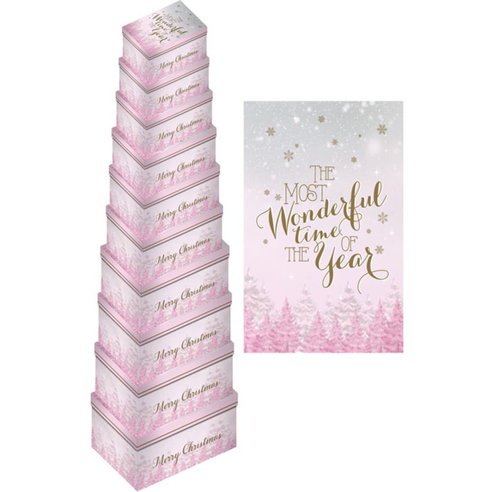 Eurowrap Christmas Tree and Slogan Oblong Gift Boxes (Pack of 10)