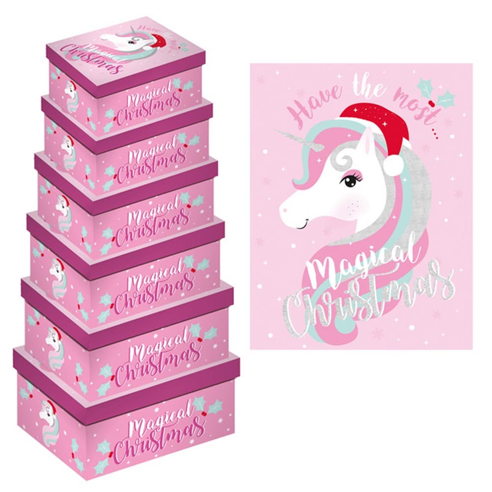 Eurowrap Christmas Unicorn Oblong Gift Boxes (Pack of 6)