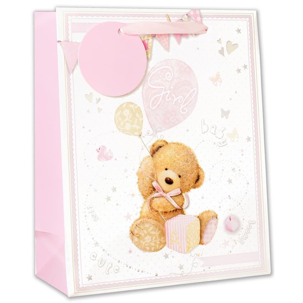 Simon Elvin Glitter Extra Large Baby Girl Gift Bags (Pack of 6)