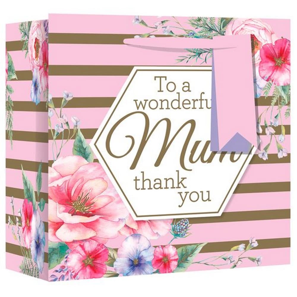 Eurowrap Wonderful Mum Striped Floral Gift Bags (Pack of 12)