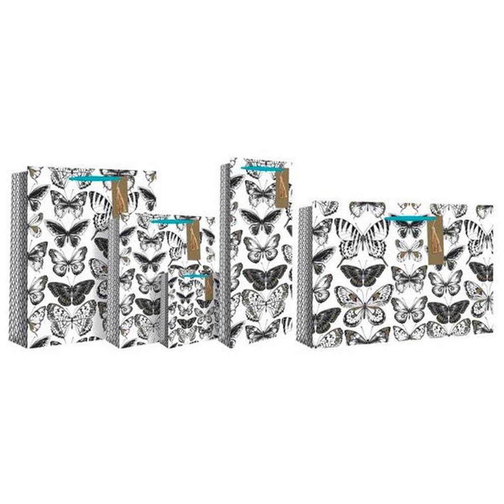 Eurowrap Mono Butterflies Gift Bags (Pack Of 6)