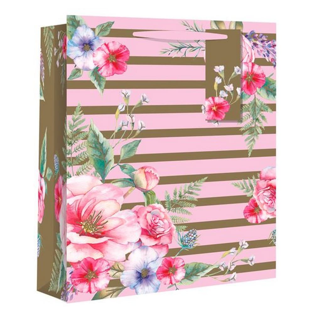 Eurowrap Stripe Floral Gift Bags (Pack of 12)