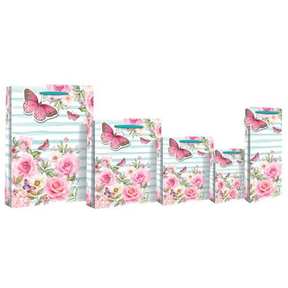 Eurowrap Stripe Floral Gift Bags (Pack of 12)