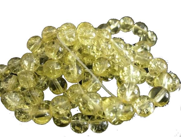 8 mm krackelerade glaspärlor citron 75 st