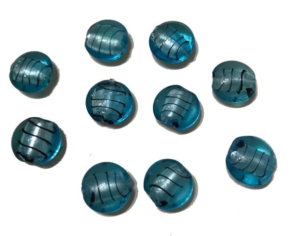 10 silverfoil lampwork pärlor blåa
