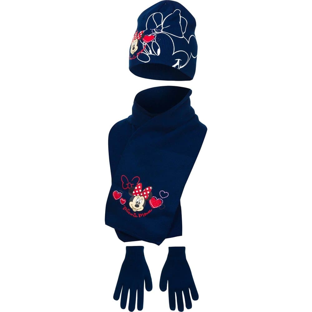 Disney Minnie Mouse Childrens Girls Winter Hat, Scarf And Gloves Set