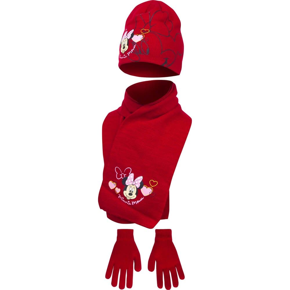 Disney Minnie Mouse Childrens Girls Winter Hat, Scarf And Gloves Set