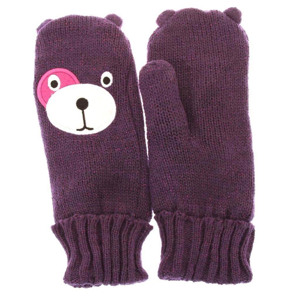 Childrens/Kids Girls Teddy Bear Design Winter Mittens