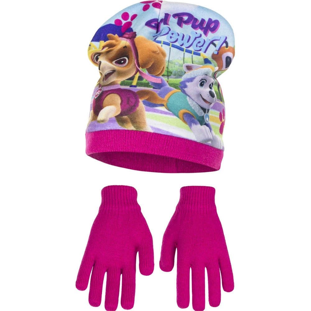 Paw Patrol Childrens Girls Girl Pup Power Winter Hat And Gloves Set
