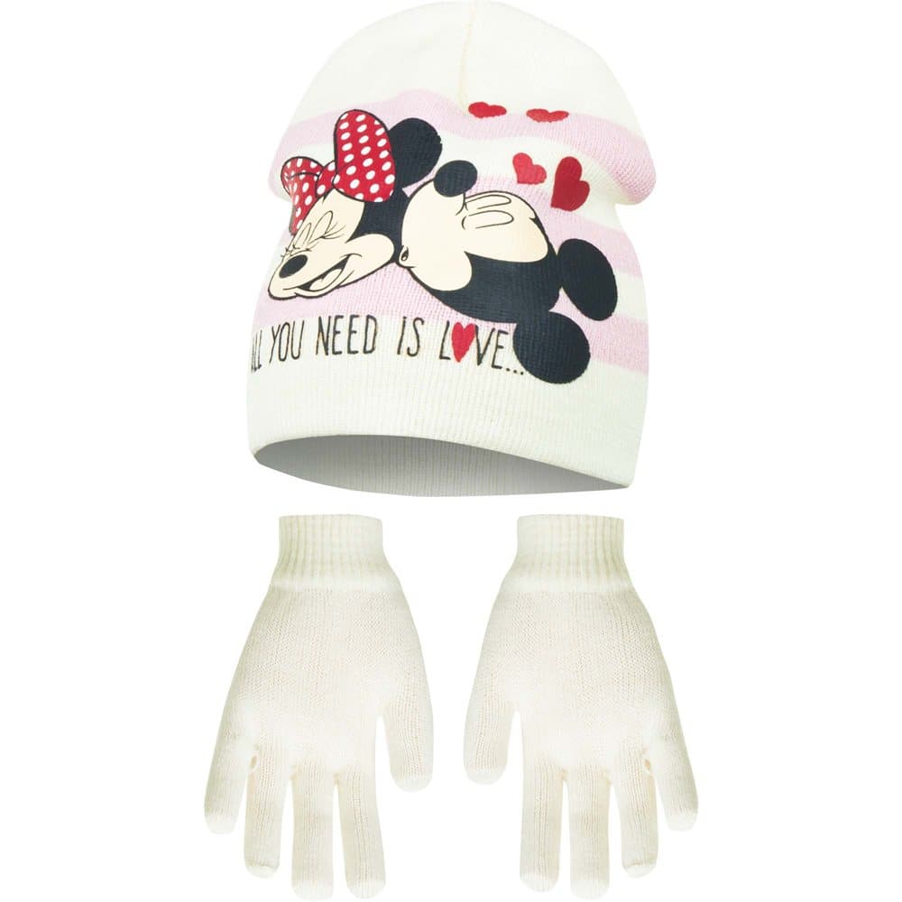 Disney Minnie Mouse Childrens Girls All You Need Is Love Winter Hat And Gloves Set