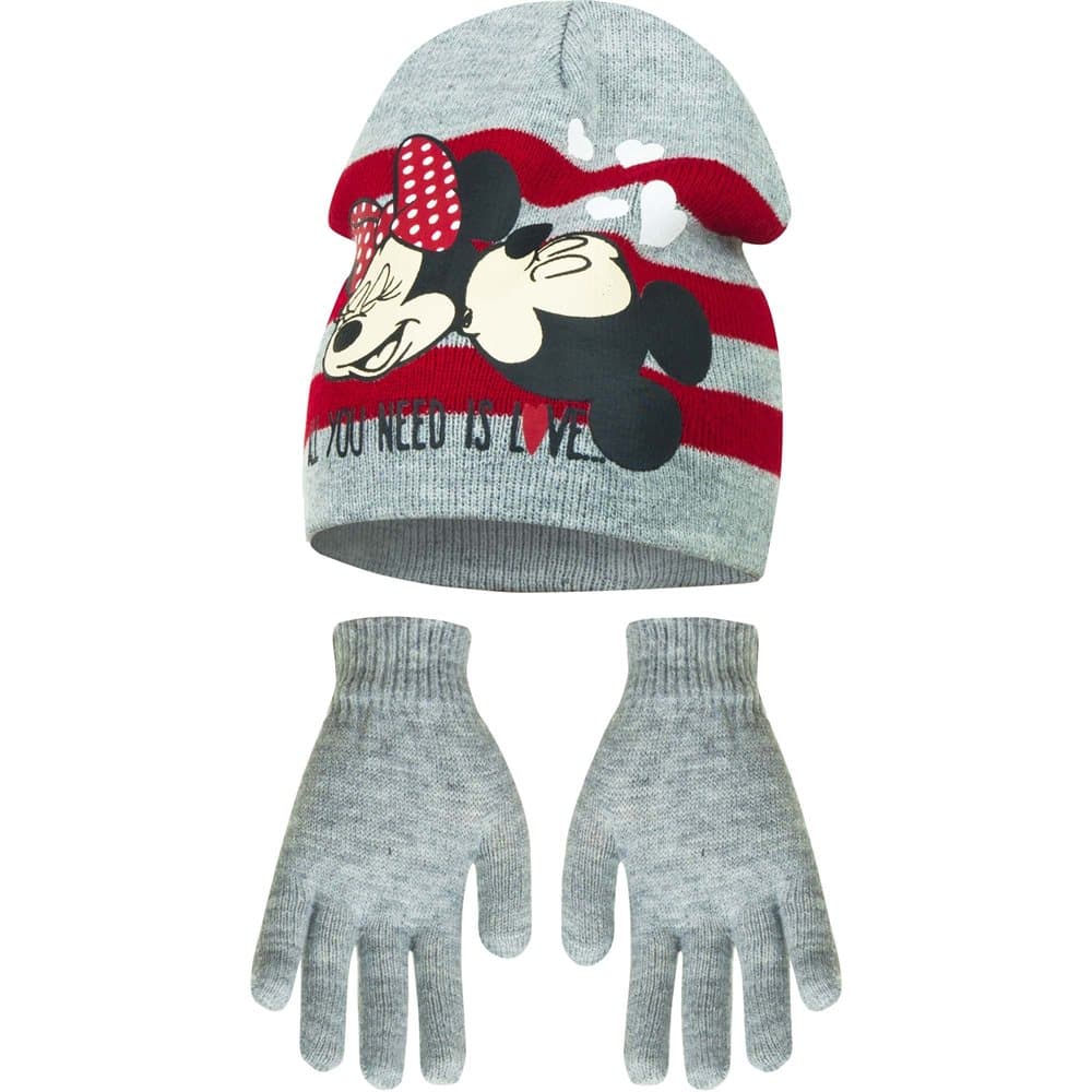 Disney Minnie Mouse Childrens Girls All You Need Is Love Winter Hat And Gloves Set
