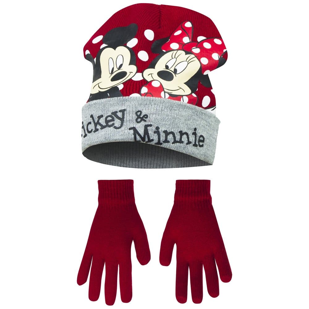 Disney Minnie Mouse Childrens Girls Mickey & Minnie Winter Hat And Gloves Set