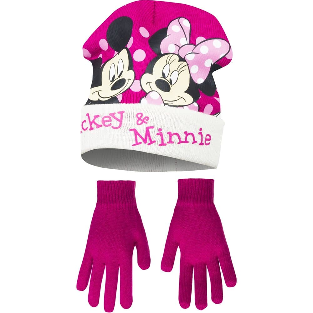 Disney Minnie Mouse Childrens Girls Mickey & Minnie Winter Hat And Gloves Set